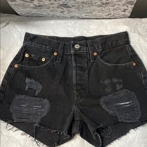 Levis | 501 Black Distressed Denim Shorts - W25 - High Rise